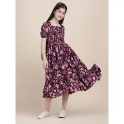 Pinly Floral Print Puff Sleeve Crepe Fit & Flare Midi Dress-picture-22