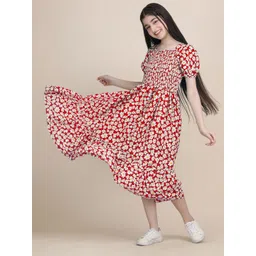 Pinly Floral Print Puff Sleeve Crepe Fit & Flare Midi Dress-picture-26