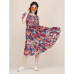 Pinly Floral Print Puff Sleeve Crepe Fit & Flare Midi Dress-picture-25