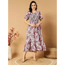 Pinly Floral Printed Puff Sleeve Fit & Flare Midi Dress-picture-34