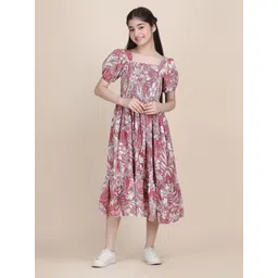 Pinly Floral Puff Sleeve Crepe Fit & Flare Midi Dress-picture-10