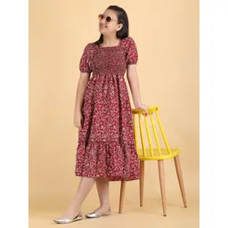 Pinly Floral Puff Sleeve Crepe Fit & Flare Midi Dress image 3