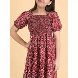 Pinly Floral Puff Sleeve Crepe Fit & Flare Midi Dress image 5