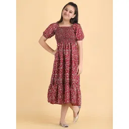 Pinly Floral Puff Sleeve Crepe Fit & Flare Midi Dress image 1