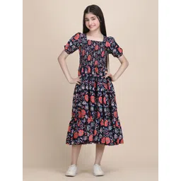 Pinly Puff Sleeve Crepe Fit & Flare Midi Dress-picture-57