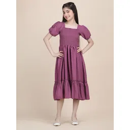 Pinly Puff Sleeve Crepe Fit & Flare Midi Dress-picture-49