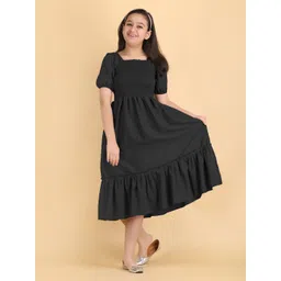 Pinly Puff Sleeve Crepe Fit & Flare Midi Dress-picture-22