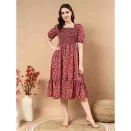 Pinly Women Floral Printed Puff Sleeve Crepe Fit & Flare Dress-picture-33