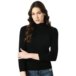 pinovo Casual Regular Sleeves Solid Women Black Top-picture-11