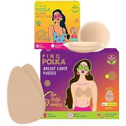pinq polka Breast Lift Tape Pasties 6 Pcs with 10 Nipple Pasties For C-D Cup Size and 2 Pcs Reusable Nipple Cover 8CM |Shape Enhancer Body Tape |Skin Friendly |Push Up Tape|Nude Colour Combo of 18 pcs-picture-11