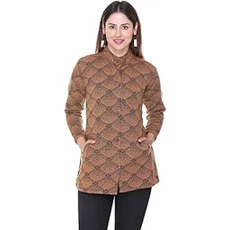 pipasa Women Girls Ladies Woollen Buttoned Banned Neck Collar Printed Coat Cardigan for Winters-picture-41
