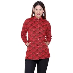 pipasa Women Girls Ladies Woollen Buttoned Banned Neck Collar Printed Coat Cardigan for Winters-picture-23