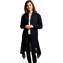 pipasa Women Ladies Girls Winter Wear Woolen V-Neck Open Front Longline Hem Long Sleeves Shrug-picture-26