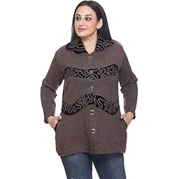 pipasa Women Woollen Buttoned Collar Neck Printed Stylish Party Winter Wear Coat Cardigan-picture-29