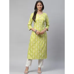 PIROH Women Green & White Ethnic Motifs Printed Kurta-picture-25