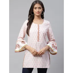 PIROH Women White & Pink Ethnic Motifs Printed Pure Cotton Kurti-picture-26