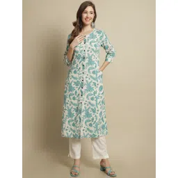 Pistaa Floral Printed A-Line Pure Cotton Kurta-picture-19