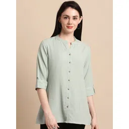 Pistaa Mandarin Collar Roll-Ups Sleeves Pure Cotton Kurti-picture-38