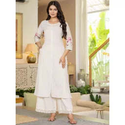 Pistaa Round Neck Pure Cotton Straight Kurta With Palazzos-picture-19