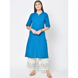 Pistaa Women Blue Ethnic Motifs Ikat Printed Kurta with Palazzos-picture-34