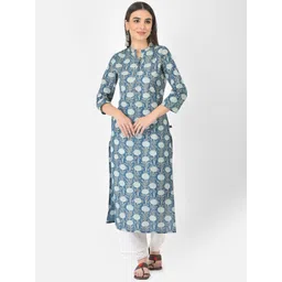 Pistaa Women Blue Floral Printed Pure Cotton Kurta with Palazzos-picture-37