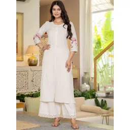 Pistaa Women Embroidered Regular Pure Cotton Kurta with Palazzos-picture-17