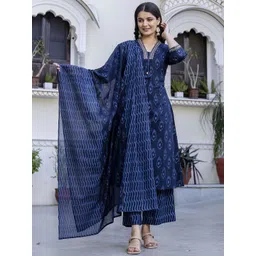 Pistaa Women Ethnic Motifs Printed Layered Pure Cotton Kurta with Palazzos & With Dupatta-picture-29