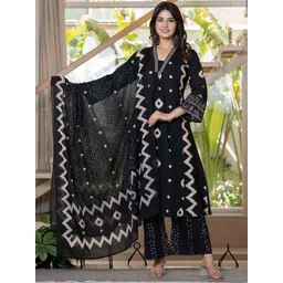 Pistaa Women Ethnic Motifs Printed Layered Pure Cotton Kurta with Palazzos & With Dupatta-picture-30