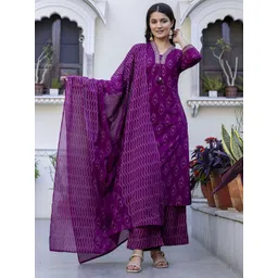 Pistaa Women Ethnic Motifs Printed Pure Cotton Kurta with Palazzos & Dupatta-picture-26