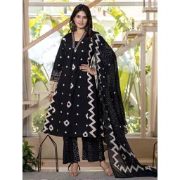 Pistaa Women Ethnic Motifs Printed Pure Cotton Kurta with Palazzos & With Dupatta-picture-25