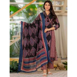Pistaa Women Ethnic Motifs Printed Regular Pure Cotton Kurta with Trousers & With Dupatta-picture-14