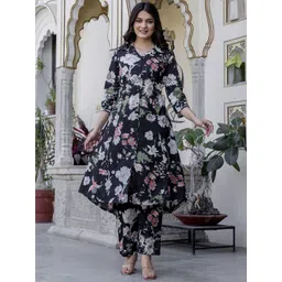 Pistaa Women Floral Printed Regular Pure Cotton Kurta with Trousers-picture-24