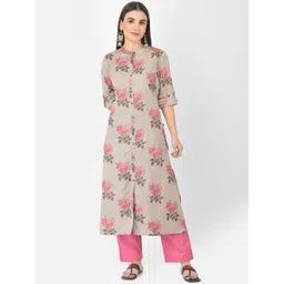 Pistaa Women Grey & Pink Ethnic Motifs Printed Kurta with Palazzos-picture-36