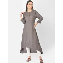 Pistaa Women Grey Solid High Low Rayon Kurta-picture-37