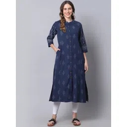 Pistaa Women Navy Blue Floral Printed Thread Work  Kurta-picture-28