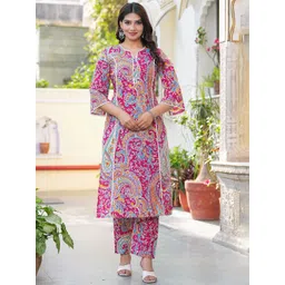 Pistaa Women Paisley Printed Regular Pure Cotton Kurta with Trouser-picture-14
