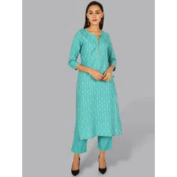 Pistaa Women Teal Ethnic Motifs Gotta Patti Kurti with Trousers-picture-40