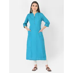 Pistaa Women Turquoise Blue A-Line Pure Cotton Kurta-picture-15