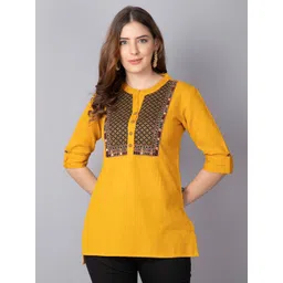 Pistaa Yellow & Black Embroidered Mirror Work Mirror Work Kurti-picture-40