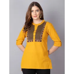 Pistaa Yellow Embroidered Kurti-picture-15