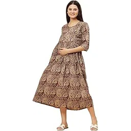 pistaa's Women Cotton Printed A-Line Flared Maternity Feeding Kurta for Women with Zippers|Maxi Gown Dress for Women|Breastfeeding Dress for Mothers|Feeding Kurti for Women| Maternity Wear for Women-picture-41