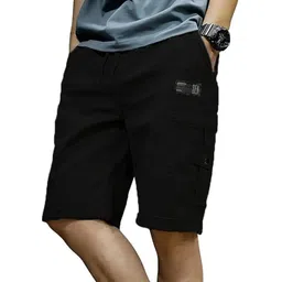 Solid Men Black Cargo Shorts-image-28