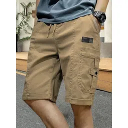 Solid Men Brown Cargo Shorts-image-35
