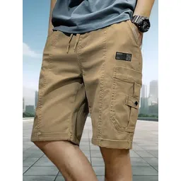 Solid Men Brown Cargo Shorts-image-26