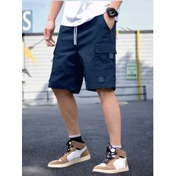 Solid Men Dark Blue Cargo Shorts-image-8