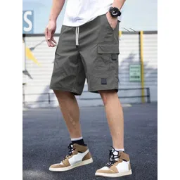 Solid Men Dark Grey Cargo Shorts-image-7