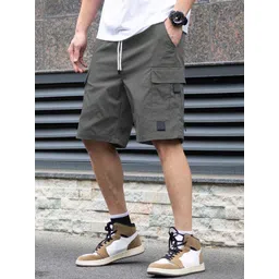 Solid Men Dark Grey Cargo Shorts-image-9