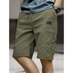 Solid Men Green Cargo Shorts-image-31