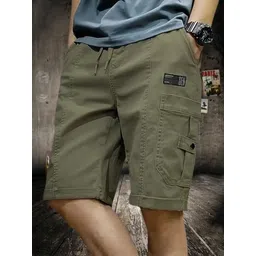 Solid Men Green Cargo Shorts-image-18