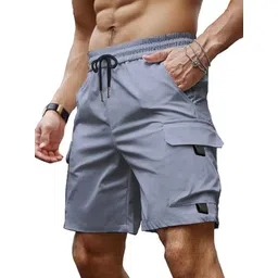 Solid Men Grey Cargo Shorts-image-27
